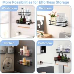 NESTLUNE 2 PCS Set Self Adhesive Bathroom Shower Shelf in Black - thumbnail 3