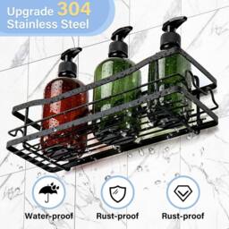 NESTLUNE 2 PCS Set Self Adhesive Bathroom Shower Shelf in Black - thumbnail 6