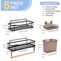 NESTLUNE 2 PCS Set Self Adhesive Bathroom Shower Shelf in Black - thumbnail 2