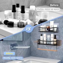 NESTLUNE 2 PCS Set Self Adhesive Bathroom Shower Shelf in Black - thumbnail 5
