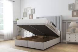 "Sloomy Camden Plush Ottoman Bed Base-54"" Wingback Headboard in Silver - Size: Single" - thumbnail 2