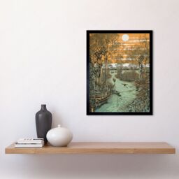 "Artery8 Wall Art Print Mangrove Forest Swamp Landscape Linocut Style Art Framed in Black - Size: W12"" x H16""" - thumbnail 2