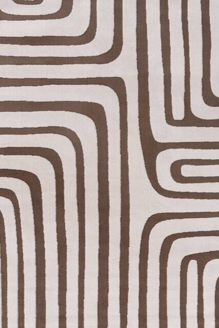THE RUGS Loft Curved Line Living Room Area Rug & Runners Soft Pile in Taupe - Size: 80 cm x 150 cm - image 1