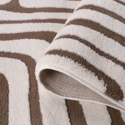 THE RUGS Loft Curved Line Living Room Area Rug & Runners Soft Pile in Taupe - Size: 80 cm x 150 cm - thumbnail 6