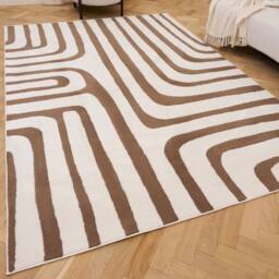 THE RUGS Loft Curved Line Living Room Area Rug & Runners Soft Pile in Taupe - Size: 80 cm x 150 cm - thumbnail 2