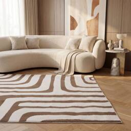 THE RUGS Loft Curved Line Living Room Area Rug & Runners Soft Pile in Taupe - Size: 80 cm x 150 cm - thumbnail 4