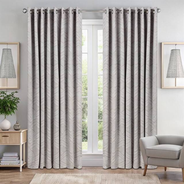 Luxury Living Triple Weave Geometric Aztec Print Ring Top Blackout Curtains in Cream - Size: 229 cm width x 183 cm drop - image 1