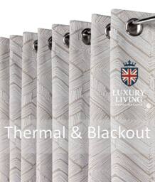 Luxury Living Triple Weave Geometric Aztec Print Ring Top Blackout Curtains in Cream - Size: 229 cm width x 183 cm drop - thumbnail 2