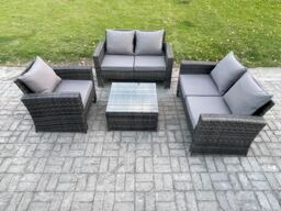Fimous Outdoor Rattan Garden Furniture Set Conservatory Patio Sofa Coffee Table Set with Chair Dark Grey Mixed - thumbnail 2