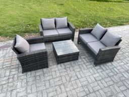 Fimous Outdoor Rattan Garden Furniture Set Conservatory Patio Sofa Coffee Table Set with Chair Dark Grey Mixed - thumbnail 1