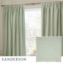 Sanderson Hutton Jacquard Room Darkening Pencil Pleat Curtains in Light Green - Size: 168 cm width x 183 cm drop - thumbnail 1