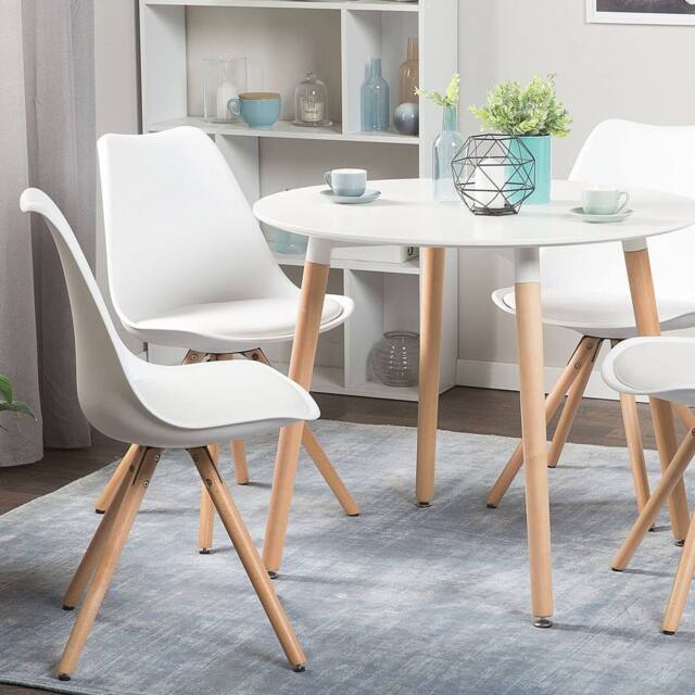 Wyld and Coco Set of 2 White Faux Leather Dining Chairs with Beechwood Legs - image 1