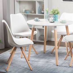 Wyld and Coco Set of 2 White Faux Leather Dining Chairs with Beechwood Legs - thumbnail 1