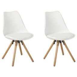 Wyld and Coco Set of 2 White Faux Leather Dining Chairs with Beechwood Legs - thumbnail 2