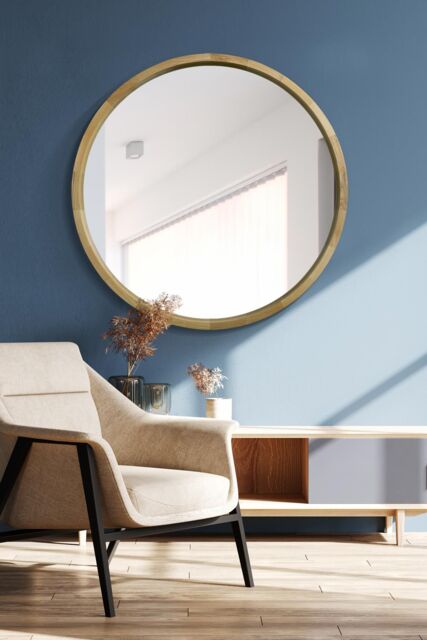 "MirrorOutlet Solid Oak Round Deep Dish Framed Mirror 39"" X 39"" (100CM X 100CM) in Beige - Size: 1 Pack" - image 1