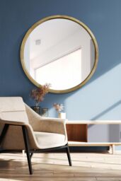 "MirrorOutlet Solid Oak Round Deep Dish Framed Mirror 39"" X 39"" (100CM X 100CM) in Beige - Size: 1 Pack"