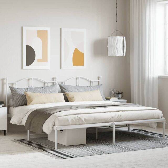 Berkfield Home Metal Bed Frame with Headboard White 200x200 cm - image 1
