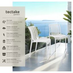 tectake Garden chairs Alcudia - durable, stackable & weather-resistant in Cream - Size: 6 Person - thumbnail 2
