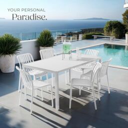 tectake Garden chairs Alcudia - durable, stackable & weather-resistant in Cream - Size: 6 Person - thumbnail 8