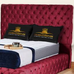 UK Bed Furniture Ambassador Upholstered Bed Frame with 54-inch Headboard - Slatted Base in Maroon - Size: Small Double - thumbnail 2
