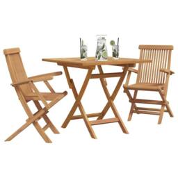 Berkfield Home 3 Piece Folding Garden Bistro Set Solid Wood Acacia in Beige - thumbnail 3