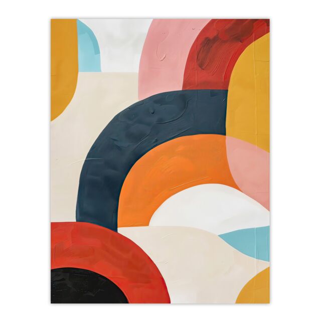 "Artery8 Mid Century Modern Retro Rainbow Oil Painting Wall Art Print - Size: W12"" x H16""" - image 1