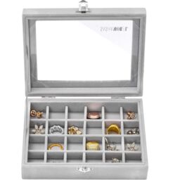 Gr8 Home Jewellery Box Case Organiser 24 Slot Earrings Rings Storage Display in Grey