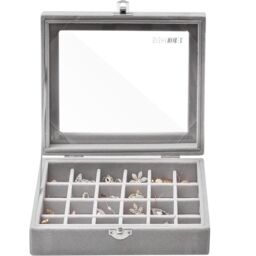 Gr8 Home Jewellery Box Case Organiser 24 Slot Earrings Rings Storage Display in Grey - thumbnail 2