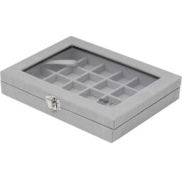 Gr8 Home Jewellery Box Case Organiser 24 Slot Earrings Rings Storage Display in Grey - thumbnail 3