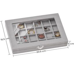 Gr8 Home Jewellery Box Case Organiser 24 Slot Earrings Rings Storage Display in Grey - thumbnail 4