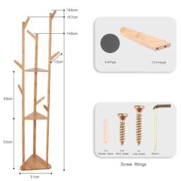 NESTLUNE 3 Tier Bamboo Standing Hat Coat Rack Bag Hanger Tree in Brown - thumbnail 2
