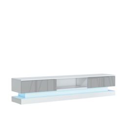 Mex Furniture LTD TV Unit with LED Lighting & Gloss Doors / 180cm in Light Grey - thumbnail 2
