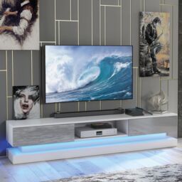 Mex Furniture LTD TV Unit with LED Lighting & Gloss Doors / 180cm in Light Grey - thumbnail 4