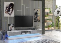 Mex Furniture LTD TV Unit with LED Lighting & Gloss Doors / 180cm in Light Grey - thumbnail 3
