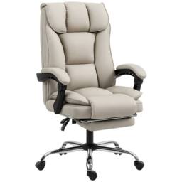 HOMCOM Pet-Friendly Leather Recliner Computer Chair with Footrest, Khaki