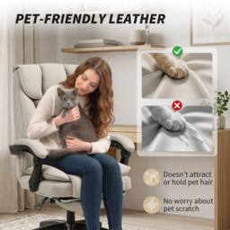 HOMCOM Pet-Friendly Leather Recliner Computer Chair with Footrest, Khaki - thumbnail 5