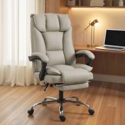 HOMCOM Pet-Friendly Leather Recliner Computer Chair with Footrest, Khaki - thumbnail 2