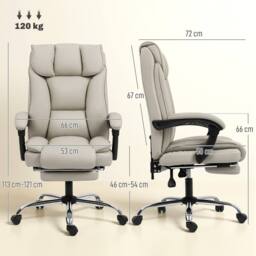 HOMCOM Pet-Friendly Leather Recliner Computer Chair with Footrest, Khaki - thumbnail 3