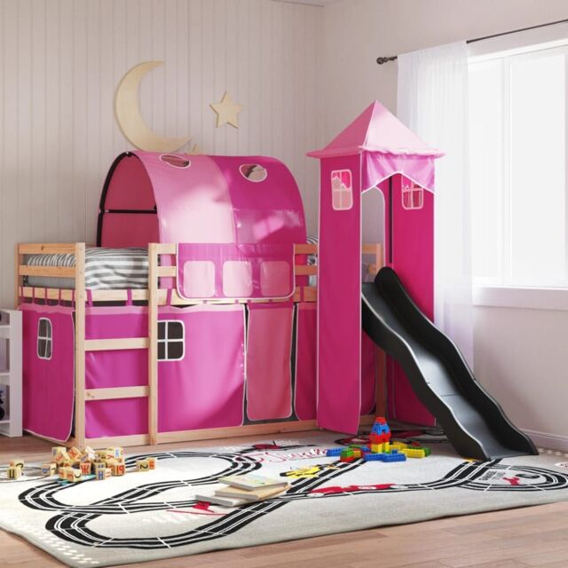 Berkfield Home Bunk Bed without Mattress with Slide & Curtains Pink 80x200 cm - image 1
