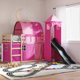 Berkfield Home Bunk Bed without Mattress with Slide & Curtains Pink 80x200 cm