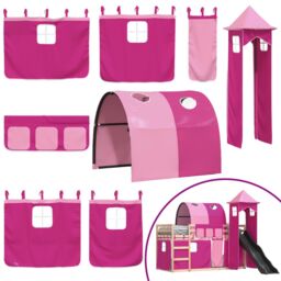 Berkfield Home Bunk Bed without Mattress with Slide & Curtains Pink 80x200 cm - thumbnail 5