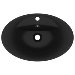 Berkfield Home Luxury Basin Overflow Oval Matt Black 58.5x39 cm Ceramic - thumbnail 4