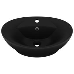 Berkfield Home Luxury Basin Overflow Oval Matt Black 58.5x39 cm Ceramic - thumbnail 3