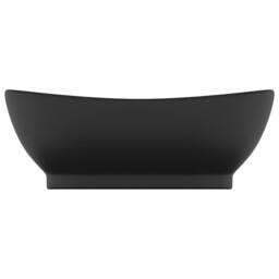 Berkfield Home Luxury Basin Overflow Oval Matt Black 58.5x39 cm Ceramic - thumbnail 1
