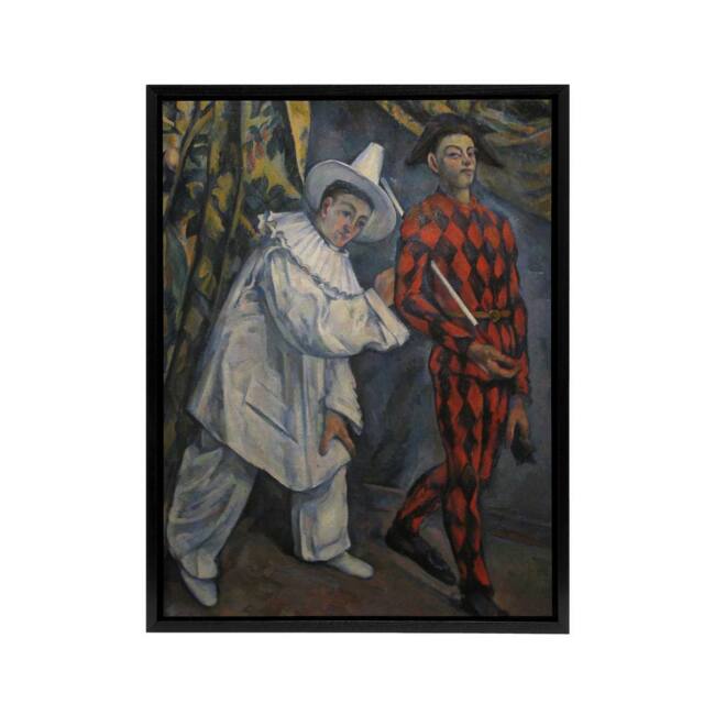 "Artery8 Mardi Gras Pierrot Clown & Harlequin Cezanne Framed Canvas Wall Art - Size: W12"" x H16""" - image 1