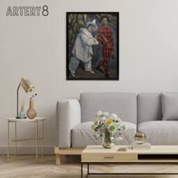 "Artery8 Mardi Gras Pierrot Clown & Harlequin Cezanne Framed Canvas Wall Art - Size: W12"" x H16""" - thumbnail 3