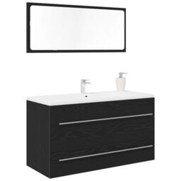 Berkfield Home Sink Cabinet with Mirror Black Oak 90x45x1, 5 cm Engineered Wood - thumbnail 3