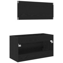 Berkfield Home Sink Cabinet with Mirror Black Oak 90x45x1, 5 cm Engineered Wood - thumbnail 6