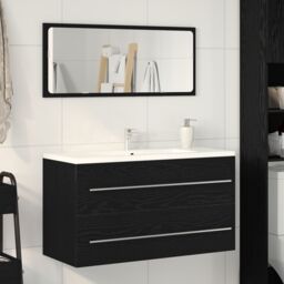 Berkfield Home Sink Cabinet with Mirror Black Oak 90x45x1, 5 cm Engineered Wood