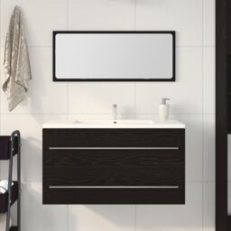 Berkfield Home Sink Cabinet with Mirror Black Oak 90x45x1, 5 cm Engineered Wood - thumbnail 4